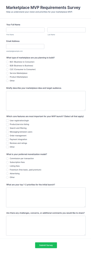 Marketplace MVP Requirements Survey Form Template