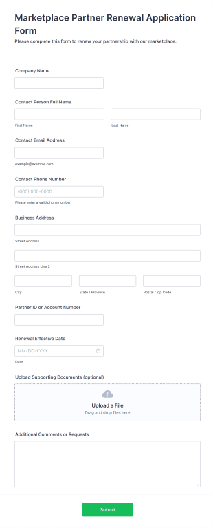Marketplace Partner Renewal Application Form Template