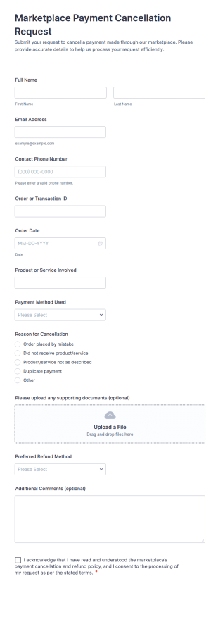 Marketplace Payment Cancellation Request Form Template