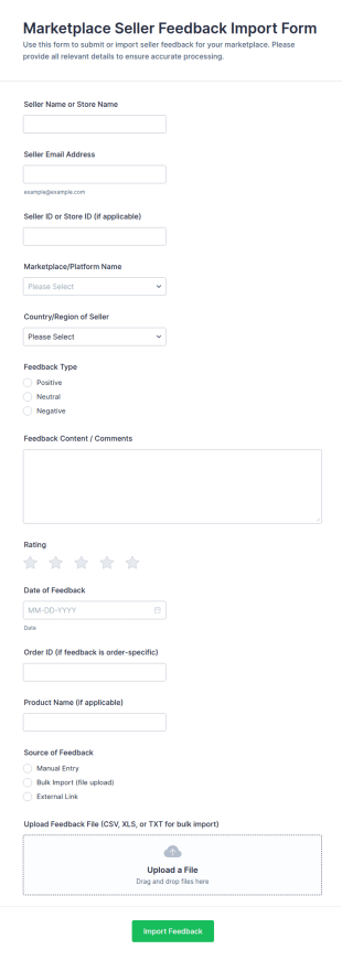 Marketplace Seller Feedback Import Form Template