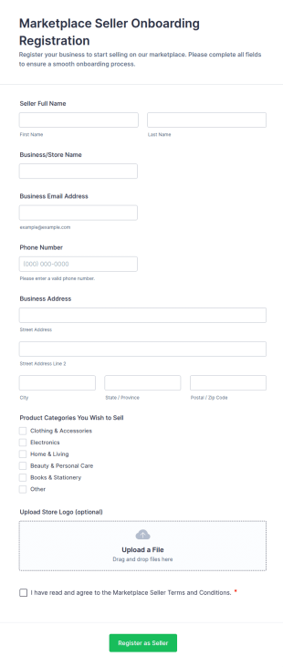 Marketplace Seller Onboarding Registration Form Template