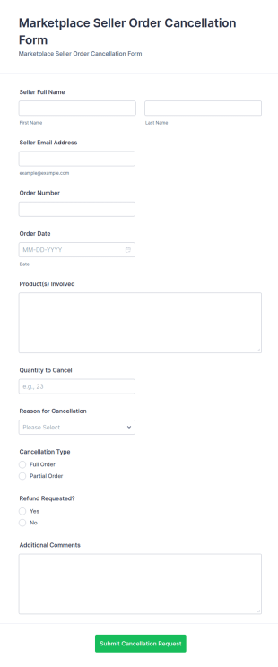 Marketplace Seller Order Cancellation Form Template