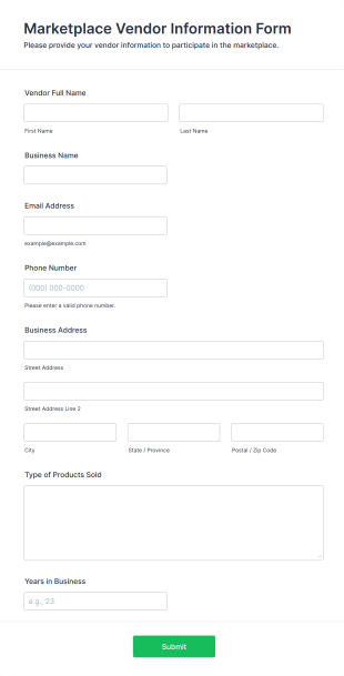 Marketplace Vendor Information Form Template