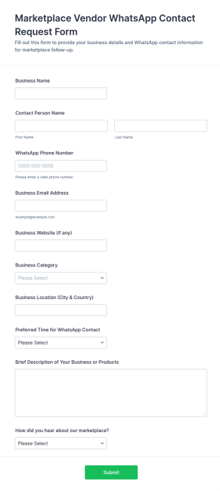 Marketplace Vendor WhatsApp Contact Request Form Template