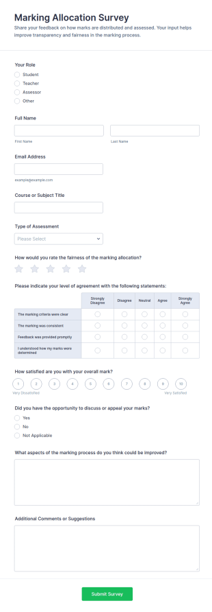 Marking Allocation Survey Form Template