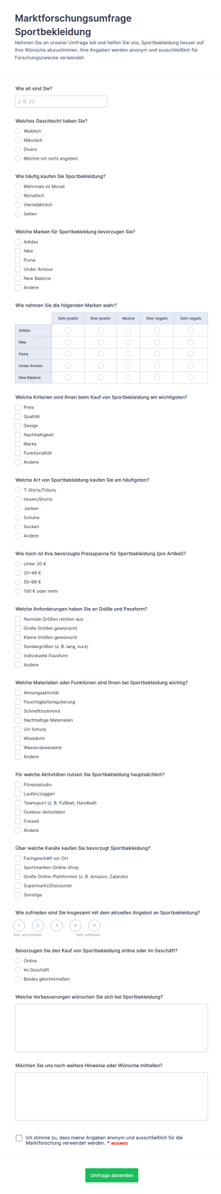 Marktforschung Zur Sportbekleidung Survey