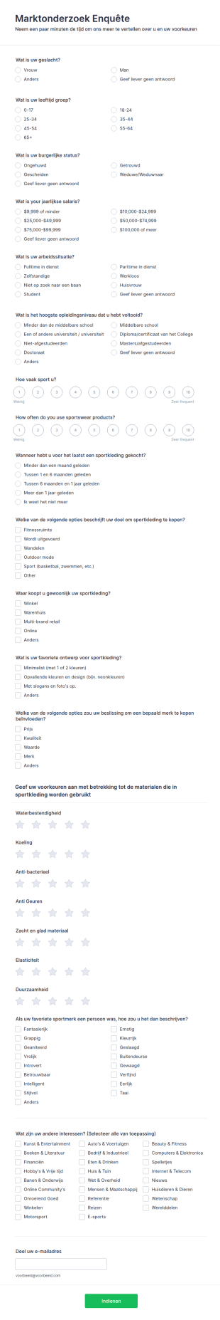 Marktonderzoek EnquêteMarket Research Survey
