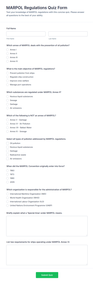 MARPOL Regulations Quiz Form Template
