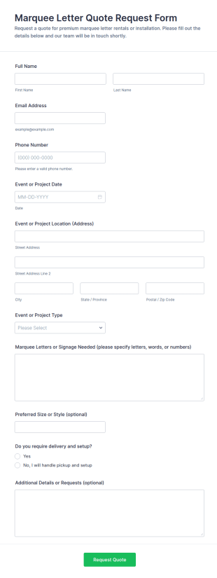 Marquee Letter Quote Request Form Template