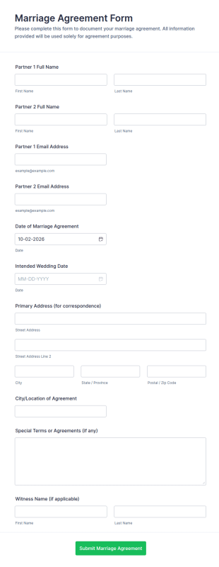Marriage Agreement Form Template