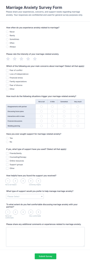 Marriage Anxiety Survey Form Template