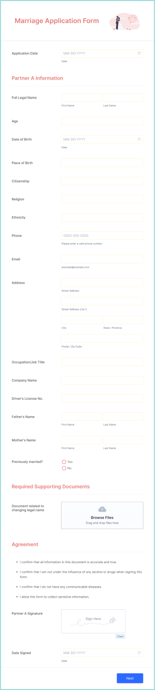 Marriage Application Form Template