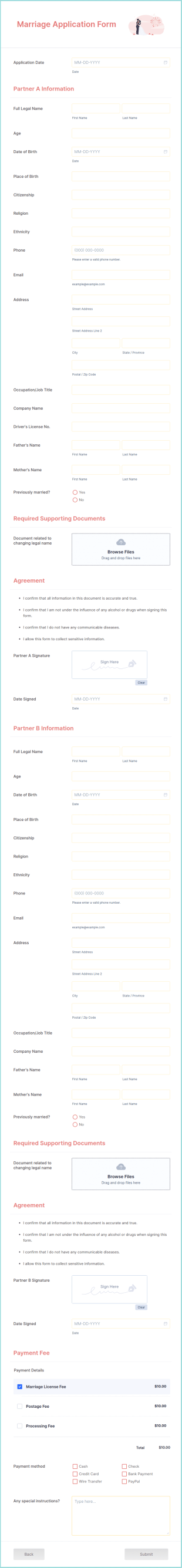 Marriage Application Form Template