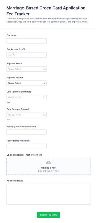 Marriage Based Green Card Application Fee Tracker Form Template