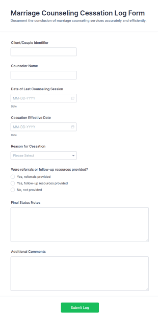 Marriage Counseling Cessation Log Form Template