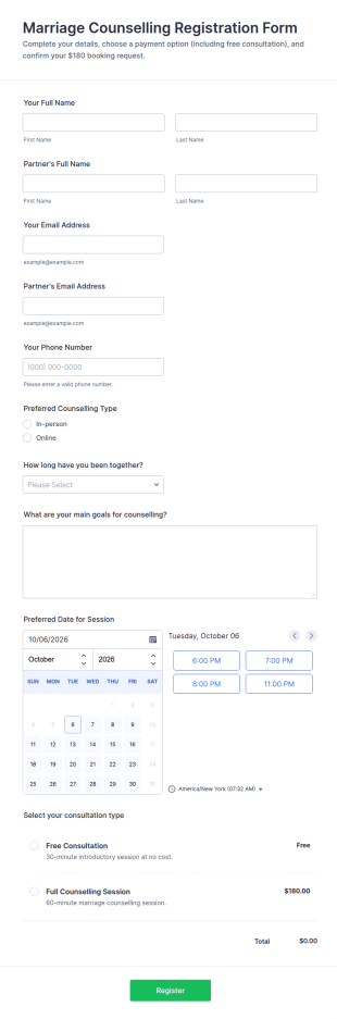 Marriage Counseling Registration Form Template