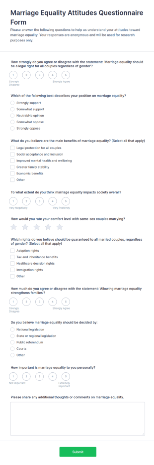 Marriage Equality Attitudes Questionnaire Form Template