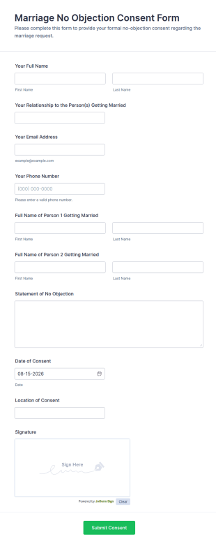 Marriage No Objection Consent Form Template