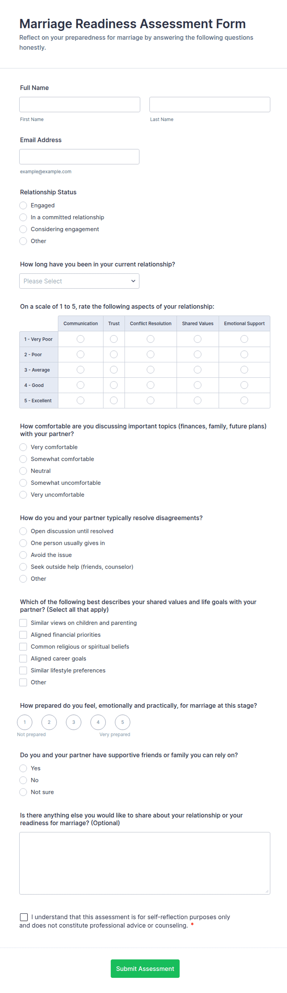 Marriage Readiness Assessment Form Template | Jotform