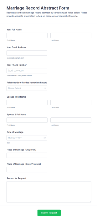 Marriage Record Abstract Form Template