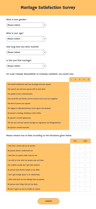 Marriage Satisfaction Survey Form Template