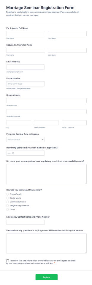 Marriage Seminar Registration Form Template