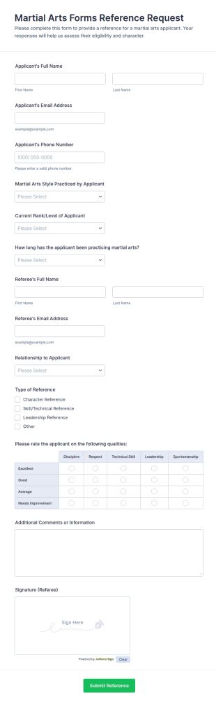 Martial Arts Forms Reference Request Form Template