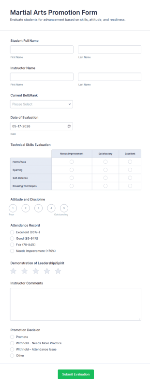 Martial Arts Promotion Form Template