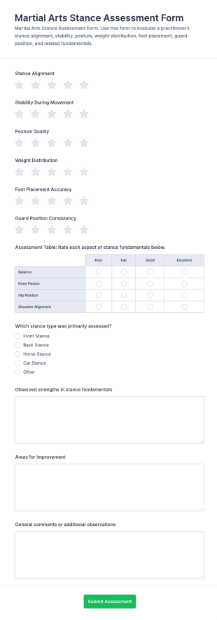 Martial Arts Stance Assessment Form Template