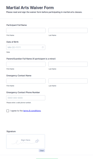 Martial Arts Waiver Form Template