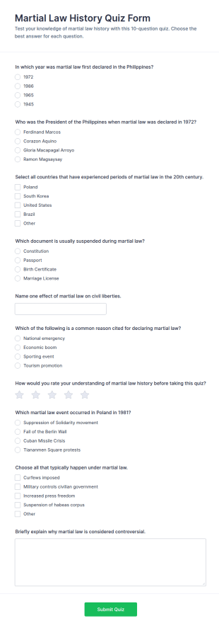 Martial Law History Quiz Form Template