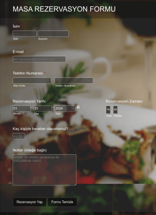 Masa Rezervasyon Form Template