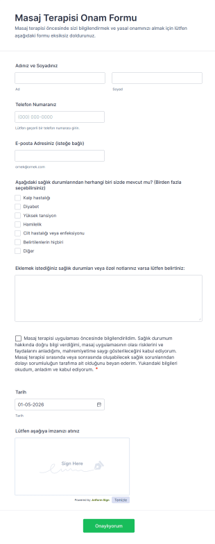 Masaj Terapisi Onam Form Template
