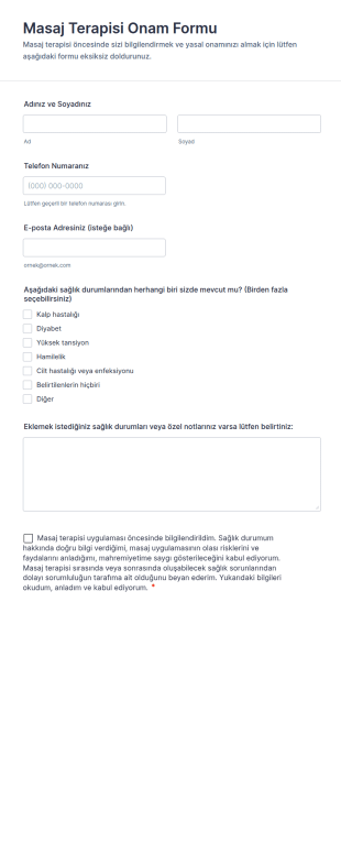 Masaj Terapisi Onam Form Şablonu