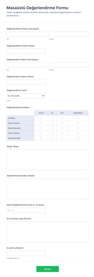 Masaüstü Değerlendirme Form Şablonu