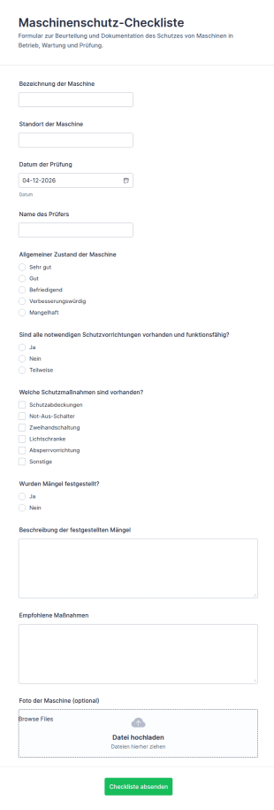 Maschinenschutz Checkliste Fragebogen