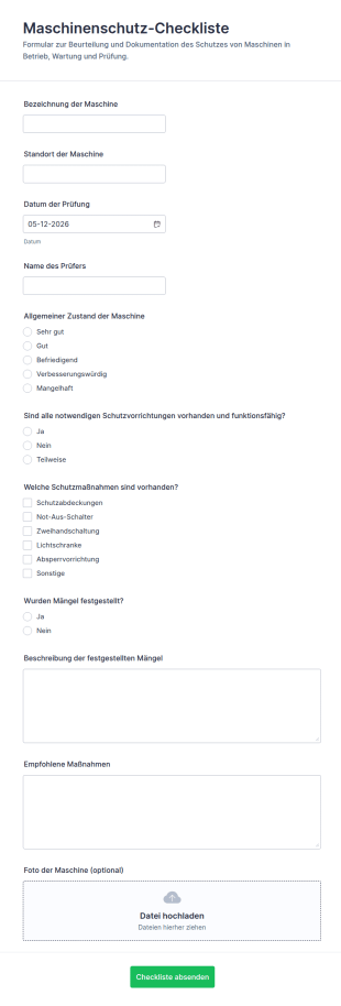 Maschinenschutz Checkliste Fragebogen