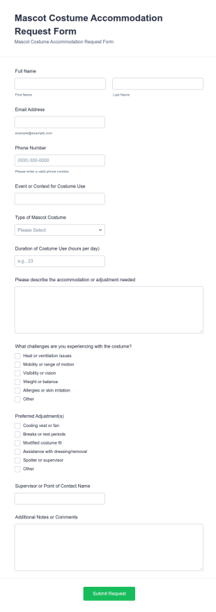 Mascot Costume Accommodation Request Form Template