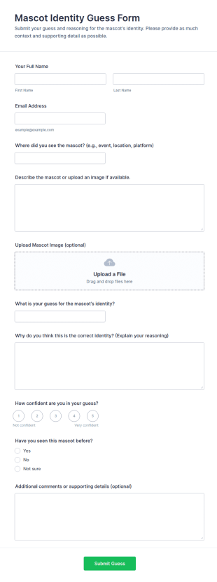 Mascot Identity Guess Form Template