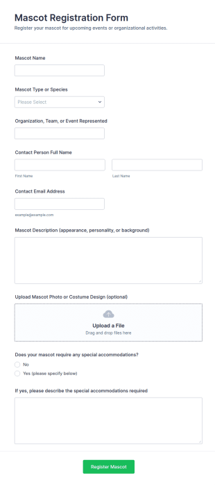 Mascot Registration Form Template