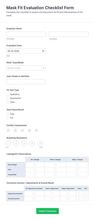 Mask Fit Evaluation Form Template