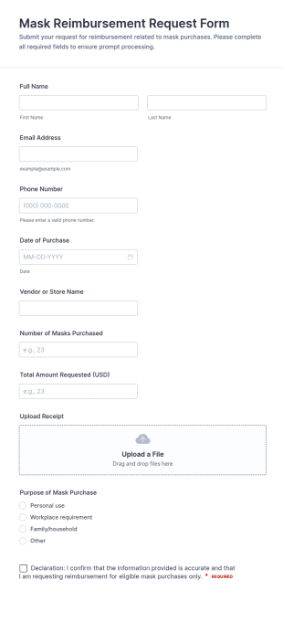 Mask Reimbursement Request Form Template