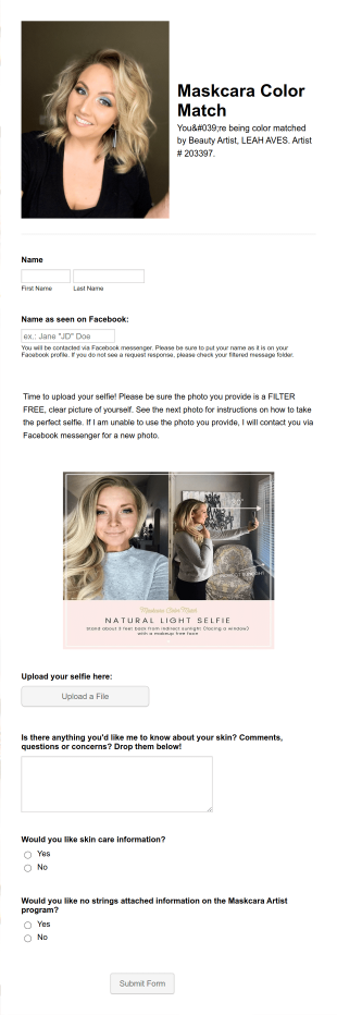 Maskcara Color Match Form Template