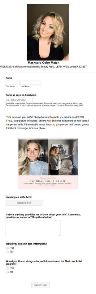Maskcara Color Match Form Template