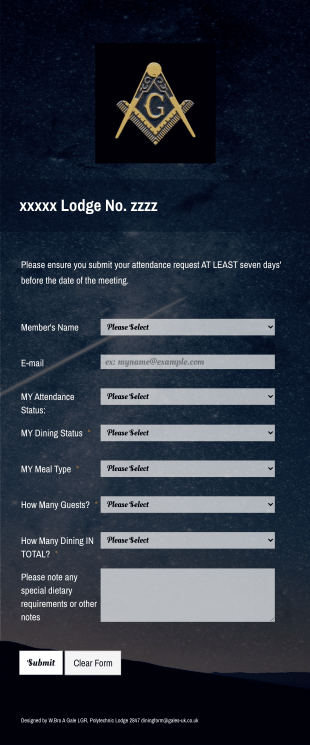 Masonic Dining Form Template