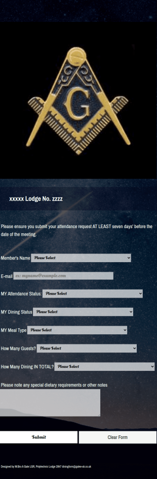 Masonic Dining Form Template
