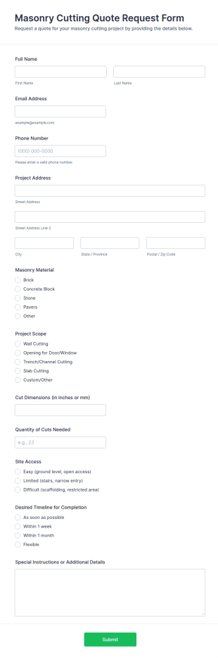 Masonry Cutting Quote Request Form Template
