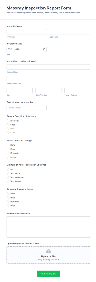Masonry Inspection Report Form Template