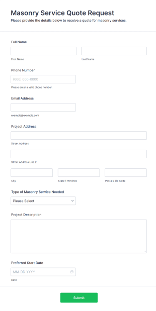 Masonry Service Quote Request Form Template