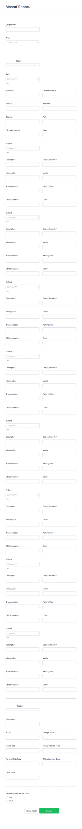 Masraf Raporu Form Template
